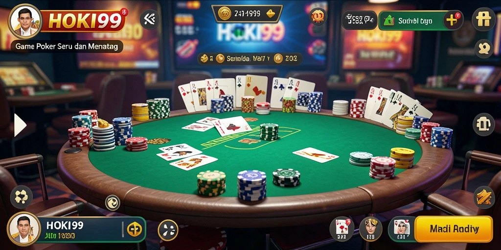 Tampilan utama HOKI99 menampilkan pemain yang beraksi dalam permainan Poker.