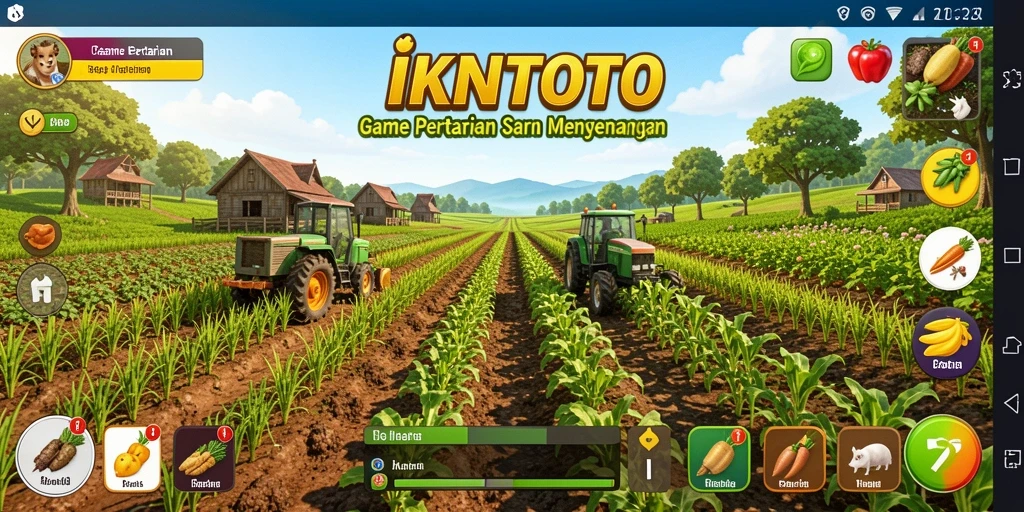 Screenshot gameplay IKNTOTO yang menunjukkan suasana pertanian yang hidup.