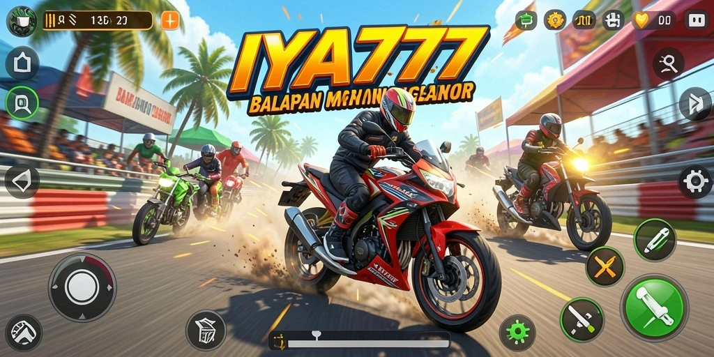Screenshot gameplay IYA777 menampilkan aksi balapan motor yang seru.