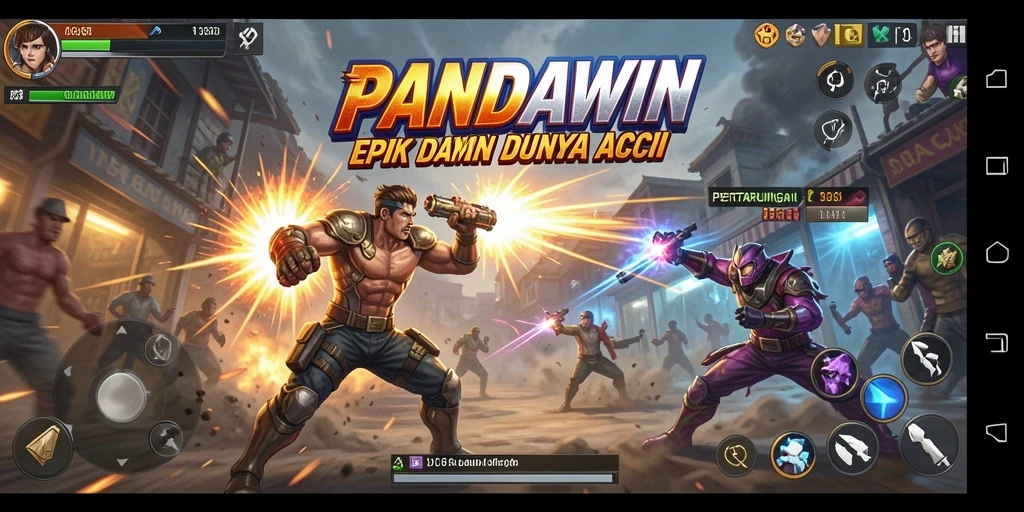 Tangkapan layar PANDAWIN menunjukkan aksi pertarungan yang seru dan mendebarkan.