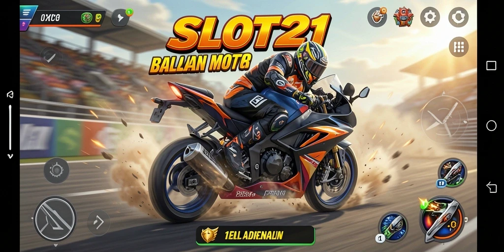 Gambar menampilkan aksi balapan motor yang mendebarkan di lintasan yang menantang.