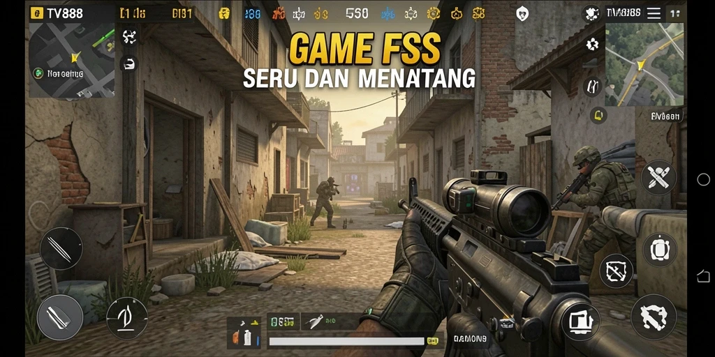 Tampilan gameplay seru dari TV888 menunjukkan aksi menembak yang intens.