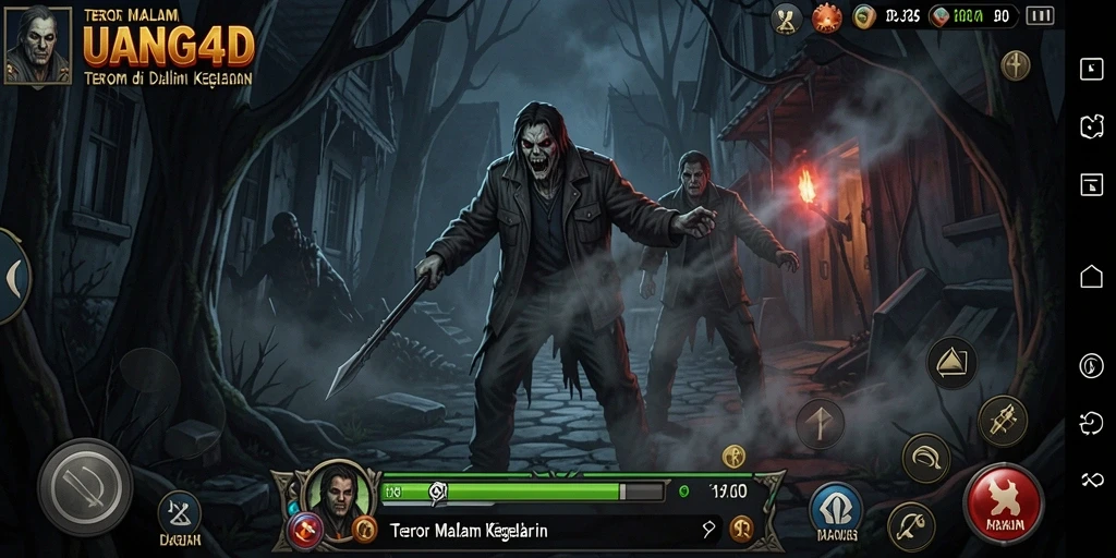 Screenshot utama menunjukkan gameplay yang mencekam dalam kegelapan.